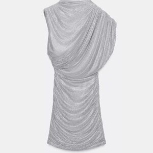 Zara Elegant Silver Draped Dress